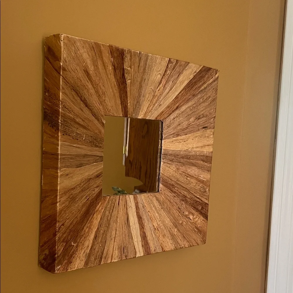 Boho chic Faux Wood Sunburst Wall Mirror solid, unique, gorgeous